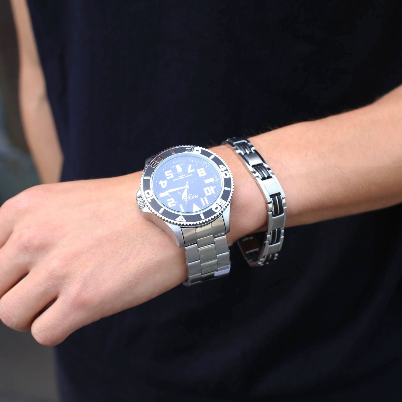 Gerecycleerd stainless steel set armband & regal horloge r14793-212