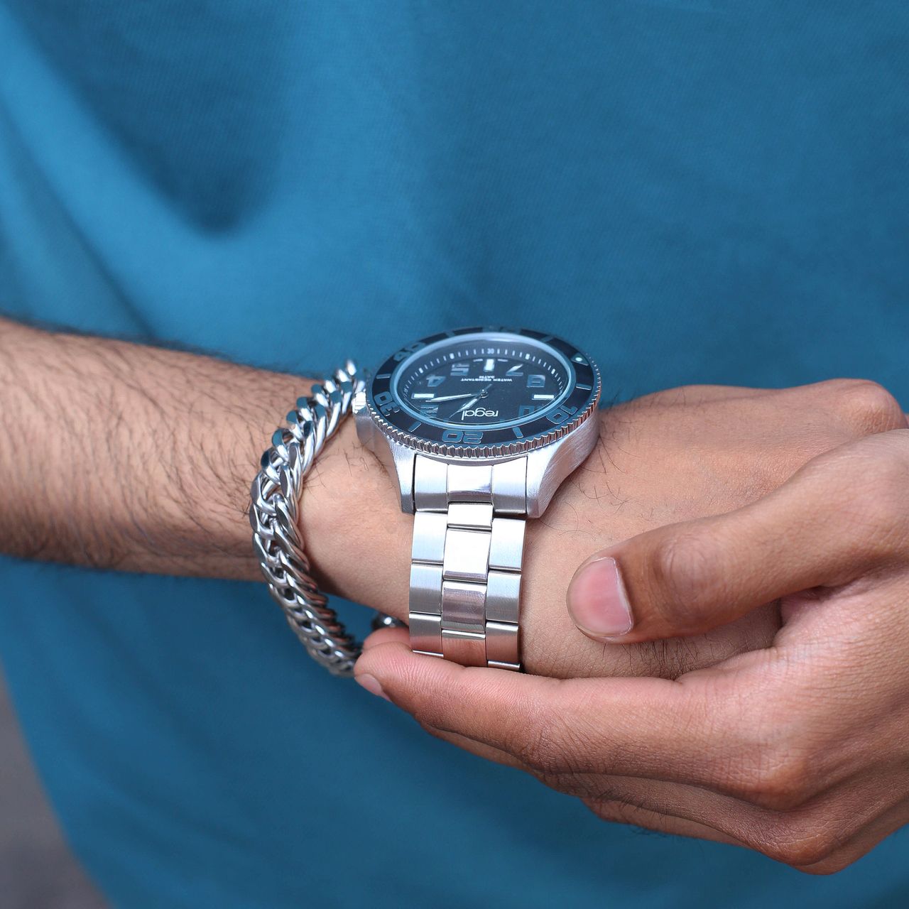 Gerecycleerd stalen set armband & regal horloge r14793-212