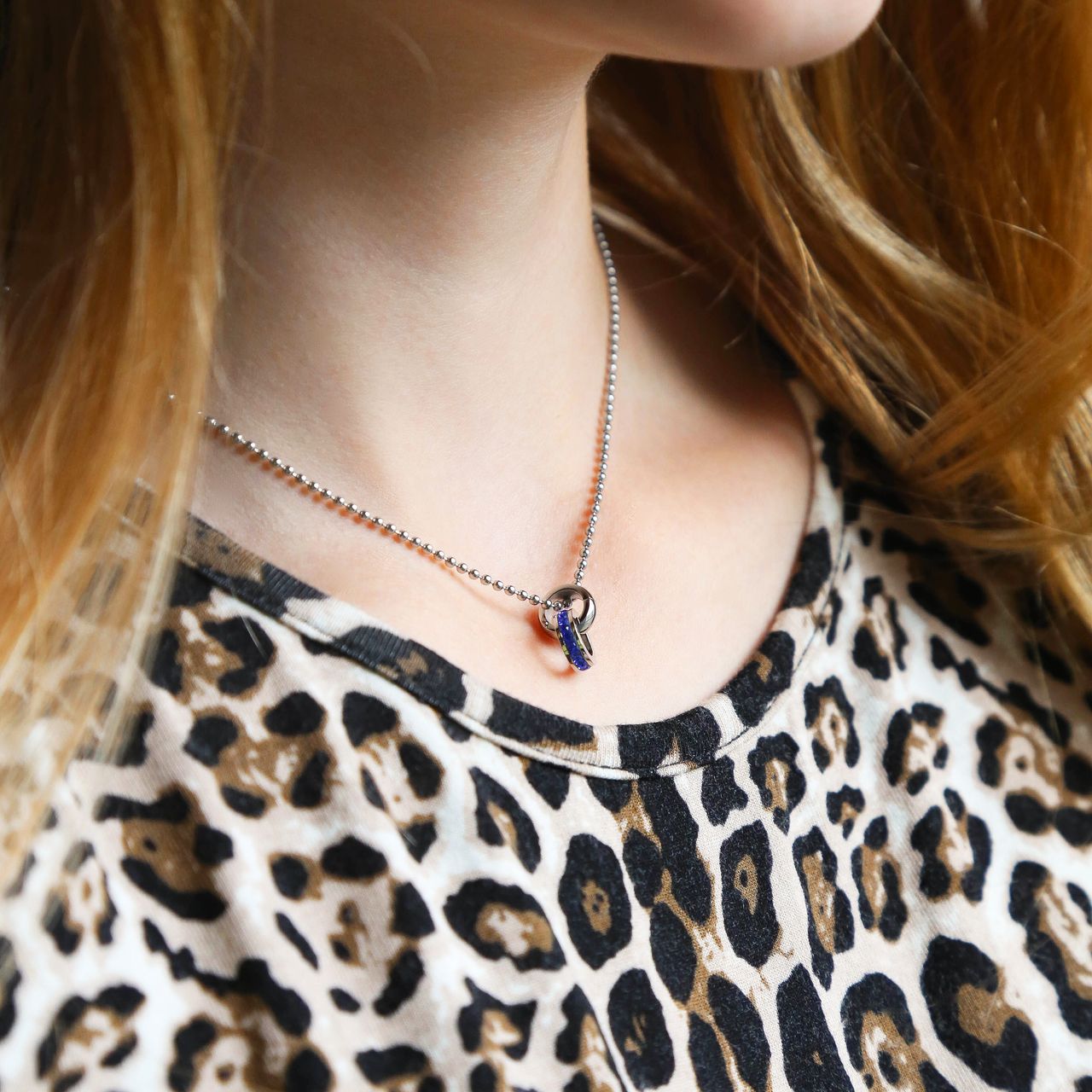 Gerecycleerd stalen kinderketting sapphire kristal