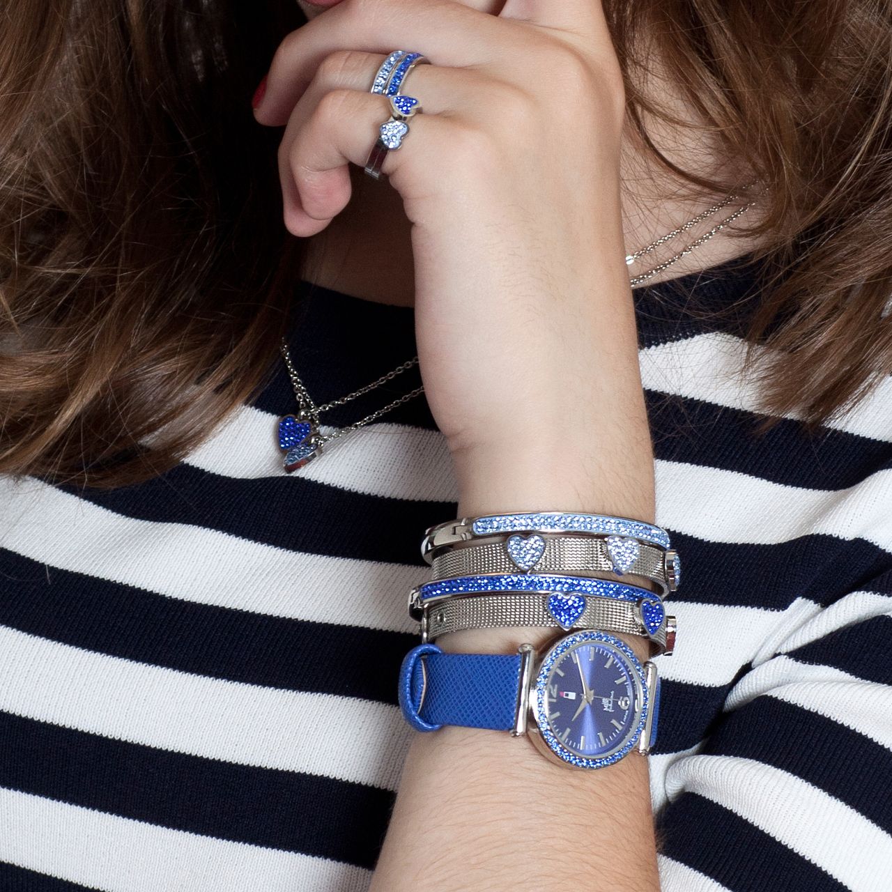 Gerecycleerd stalen kinderarmband light sapphire kristal