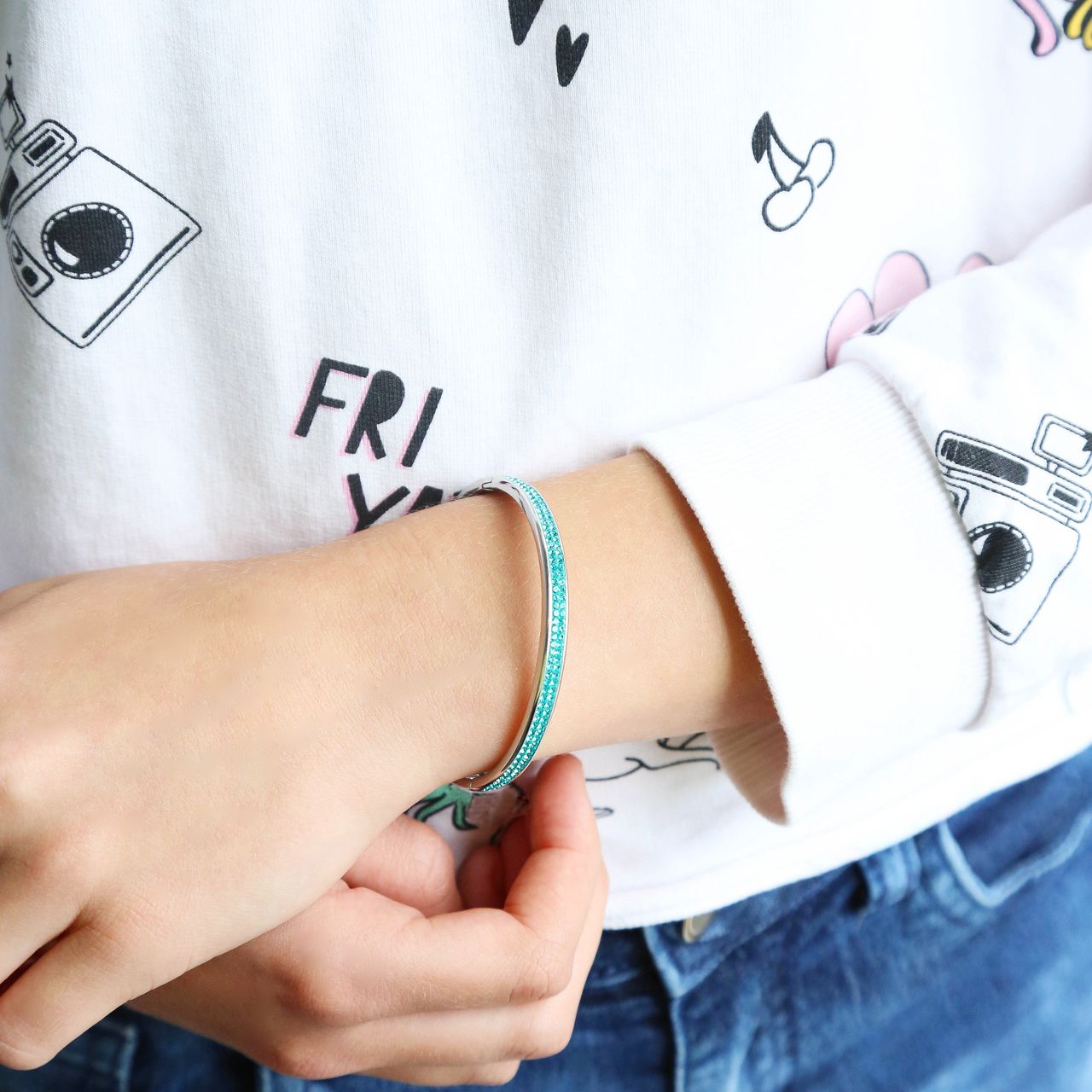 Gerecycled stainless steel kinderarmband blue zircon kristal