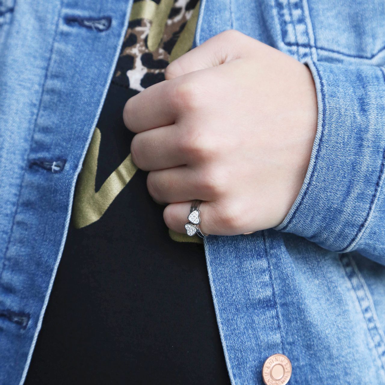 Gerecycled stainless steel kinderring 2in1 met wit/wit kristal