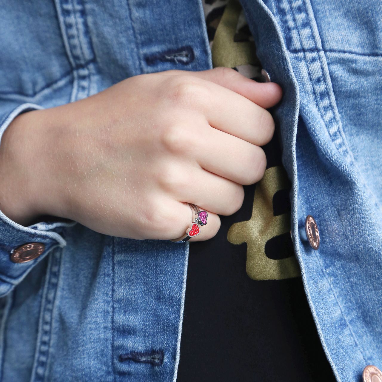 Gerecycled stainless steel kinderring 2in1 fuchsia/light siam kristal