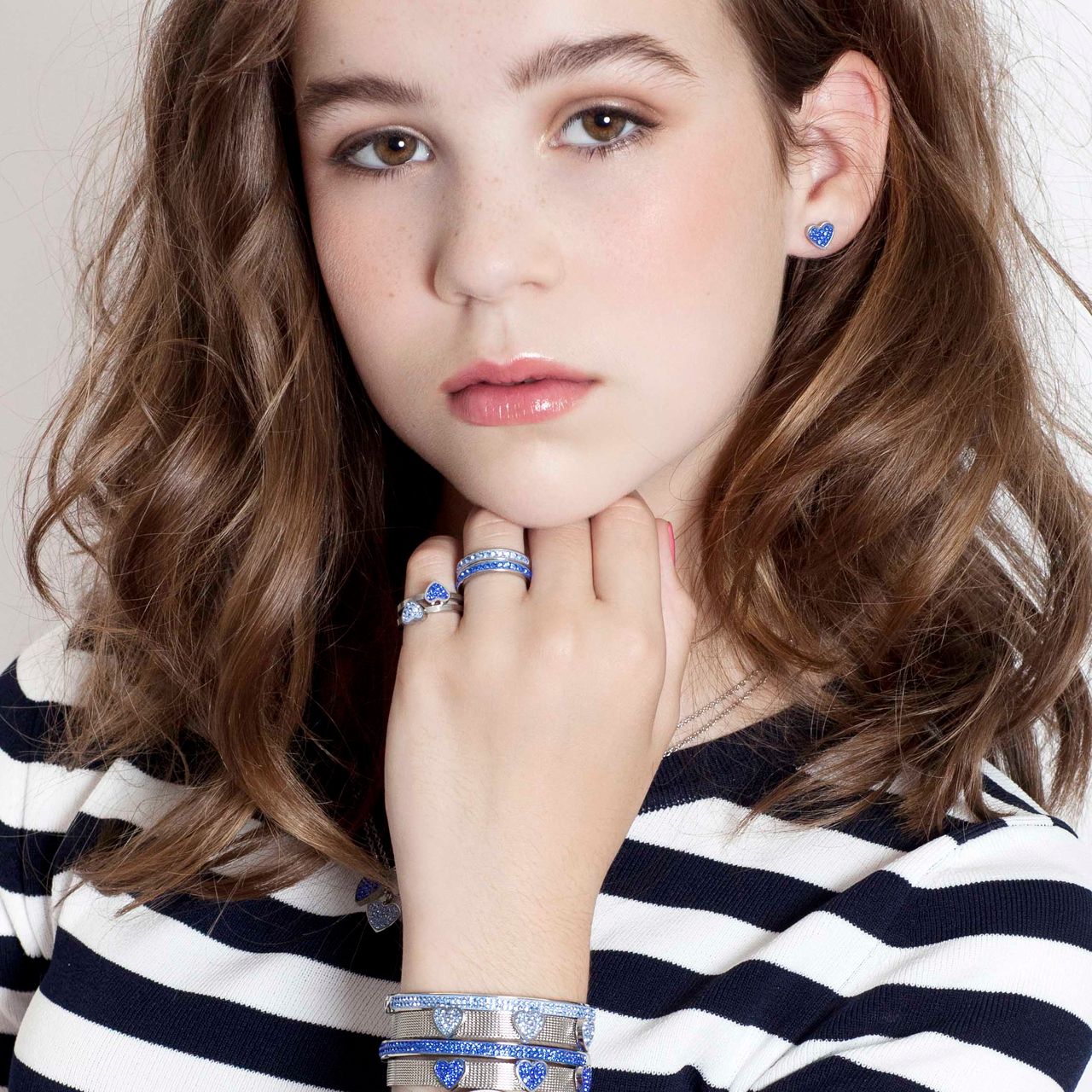 Gerecycleerd stainless steel kinderring 2in1 lightsapphire/sapph kristal