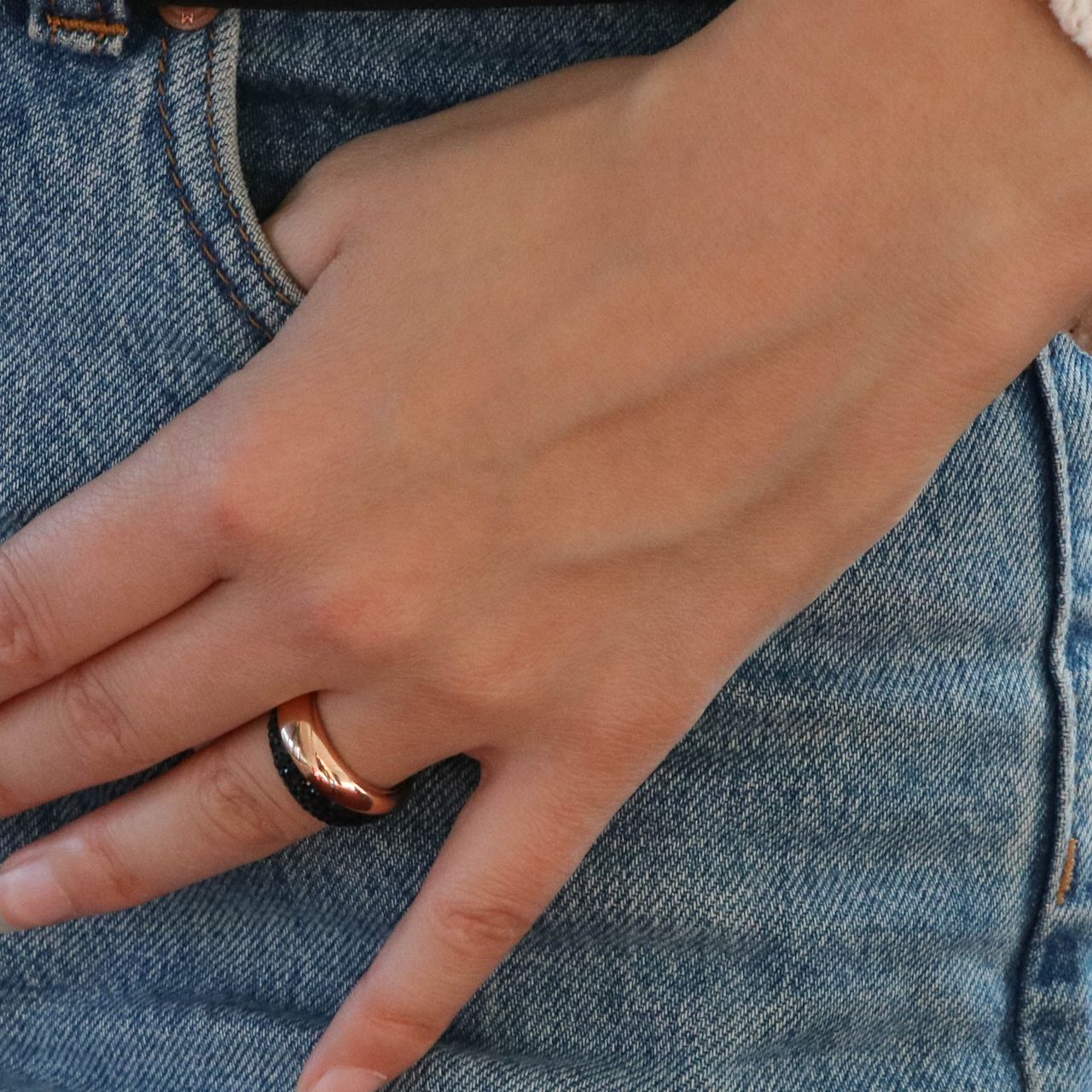 Gerecycleerd stalen ring roseplated jet kristal