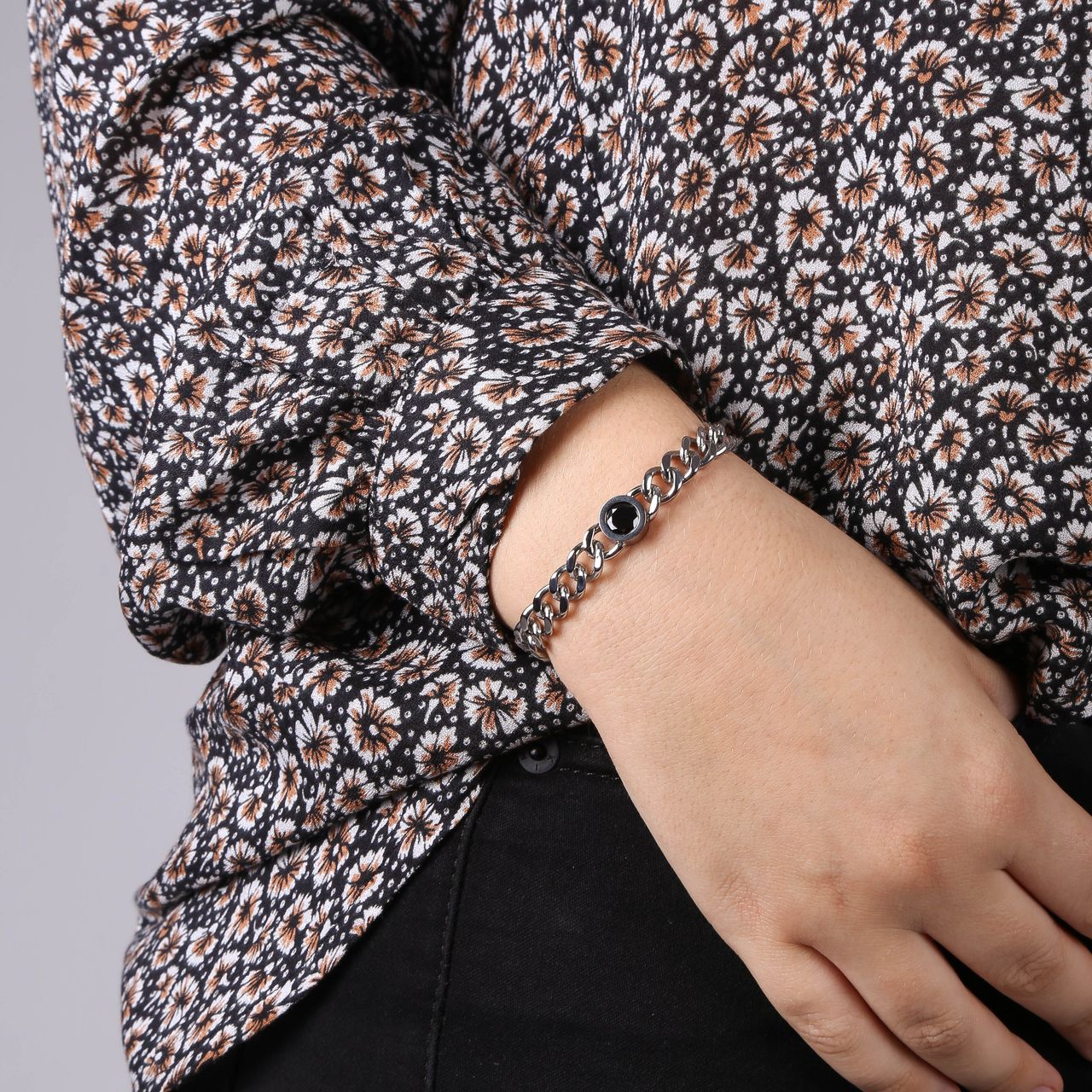 Gerecycled stainless steel armband met zwarte zirkonia