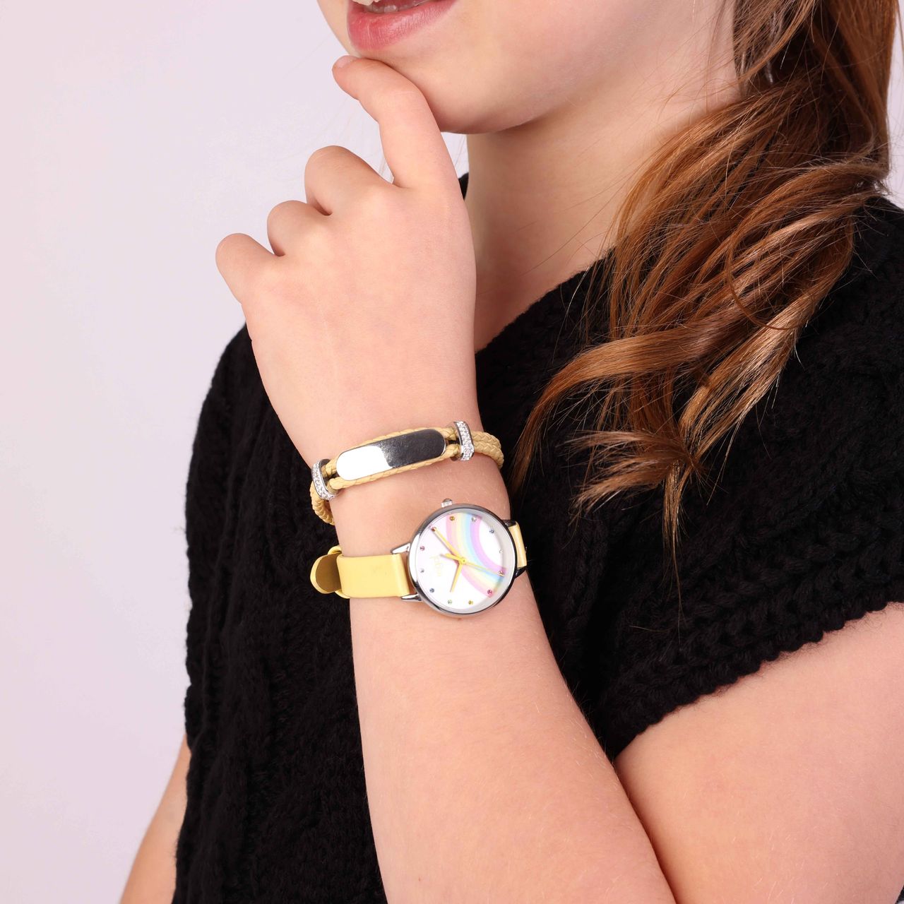 Stalen goldplated kinderplaatarmband met kristal