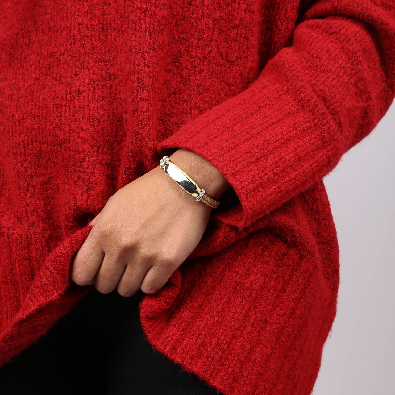 Stalen goldplated plaatarmband met kristal voor dames