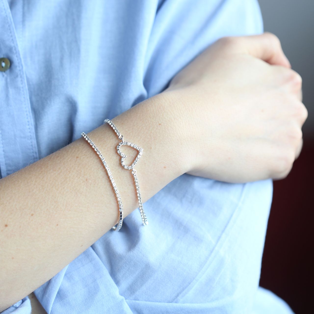 Silverplated armband white crystals