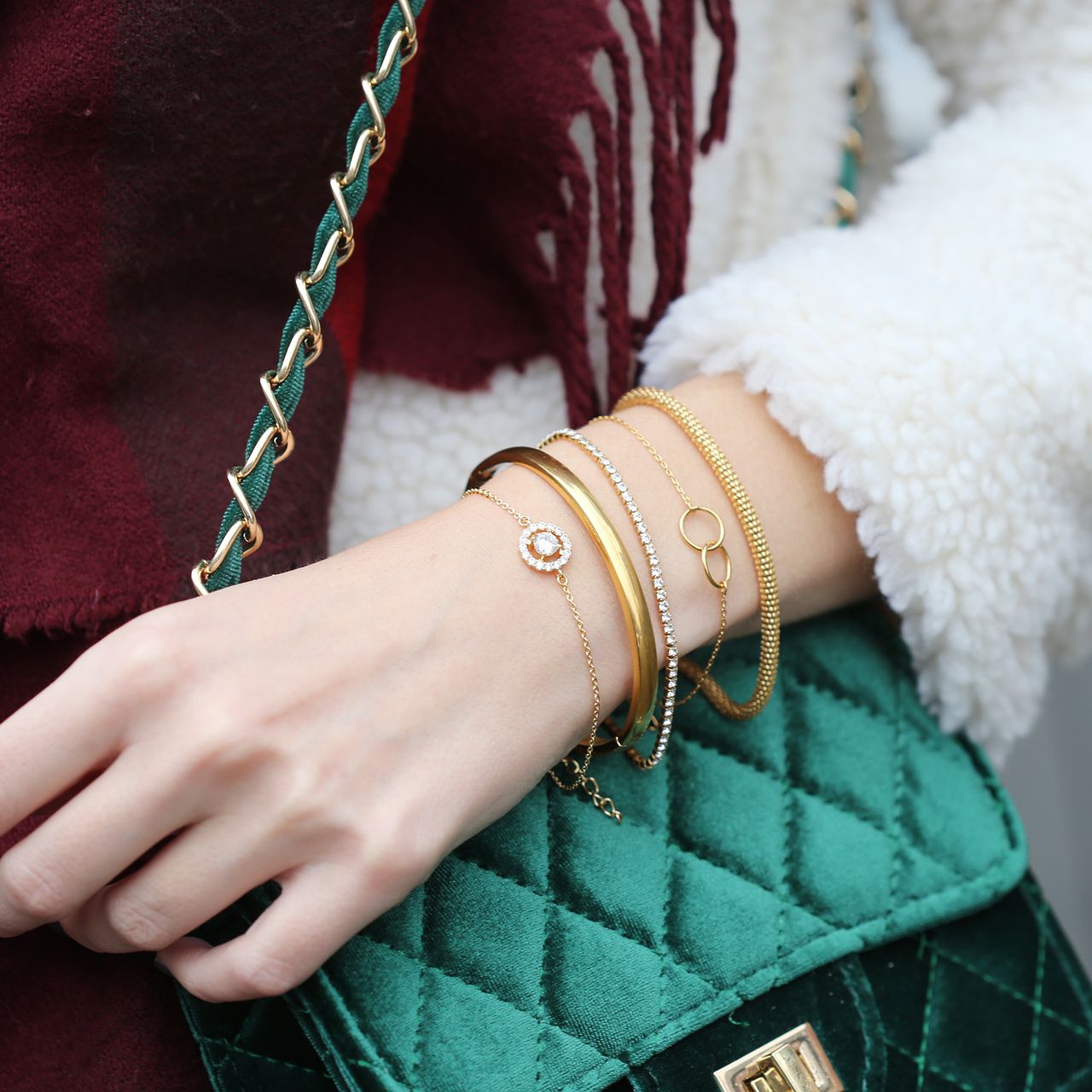 Goldplated armband white crystals