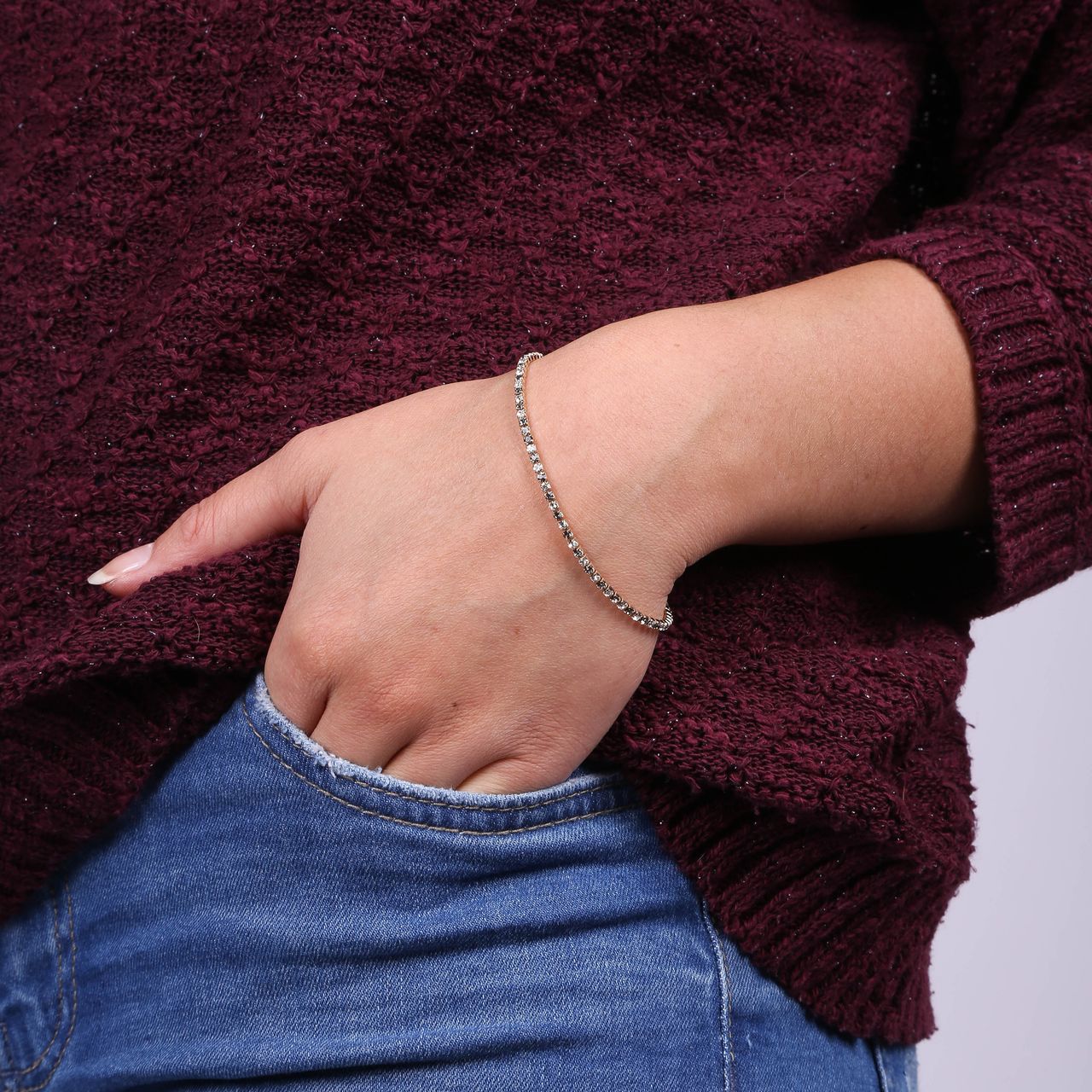 Goldplated fantasiearmband zonder hanger met zwarte diamantkristal voor dames