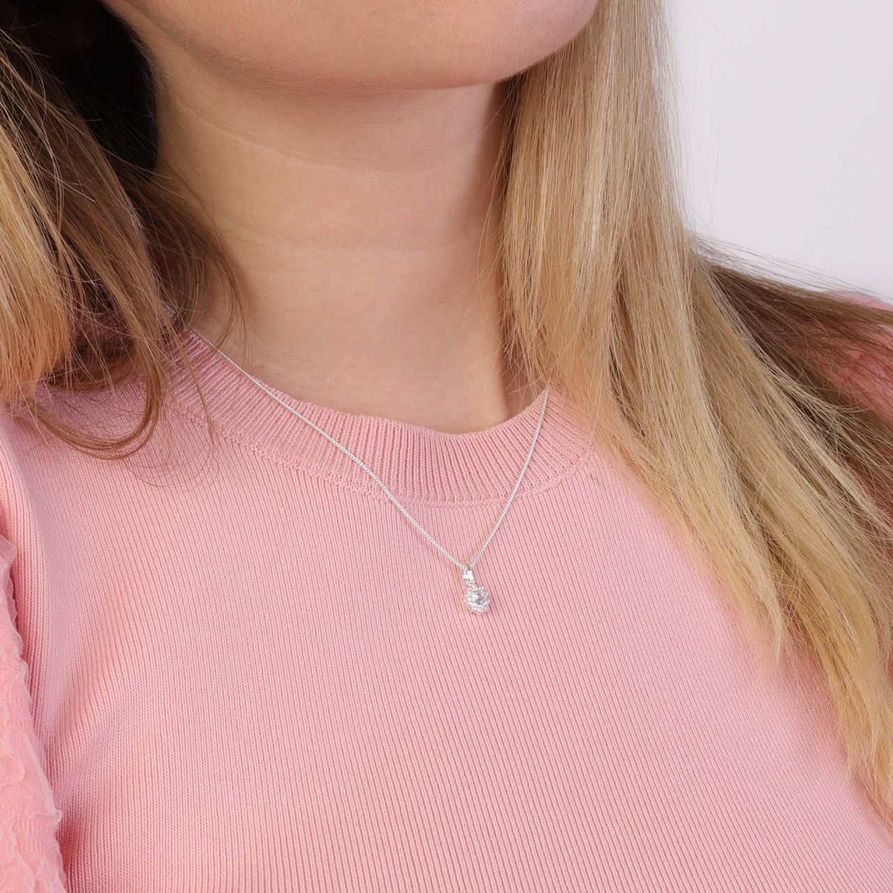 Zilveren ketting&hanger met light blue zirkonia