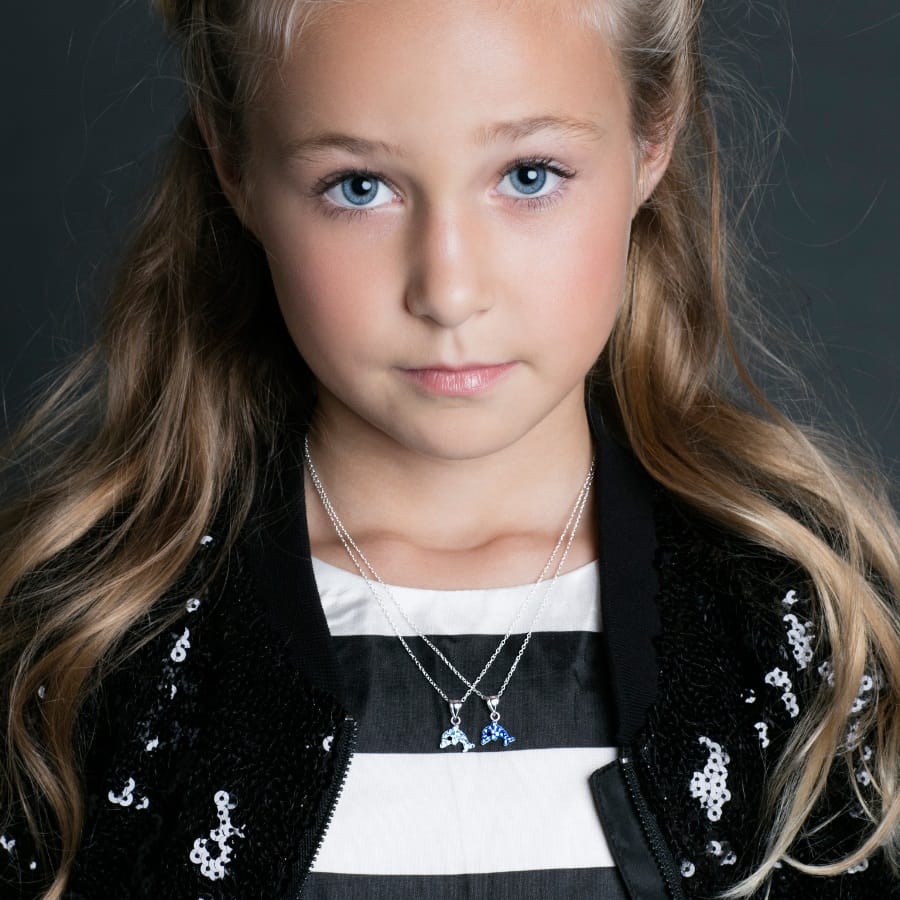 Zilveren kinderketting dolfijn sapphire kristal