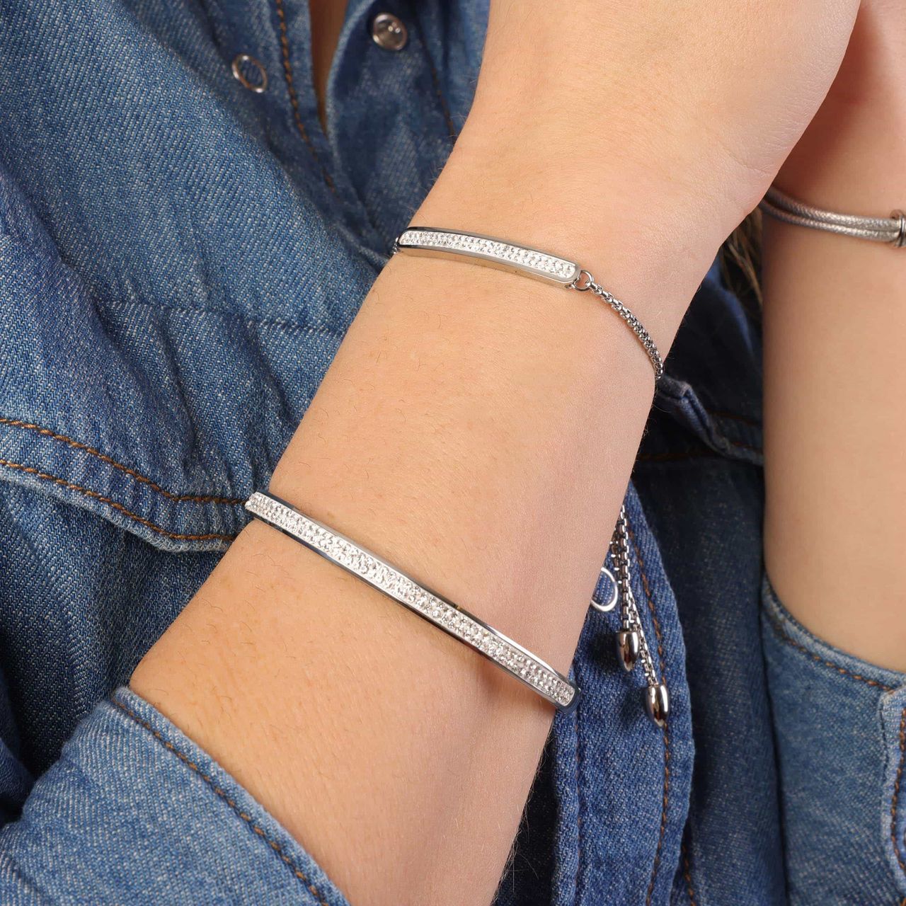 Gerecycleerd stalen armband bangle met kristal