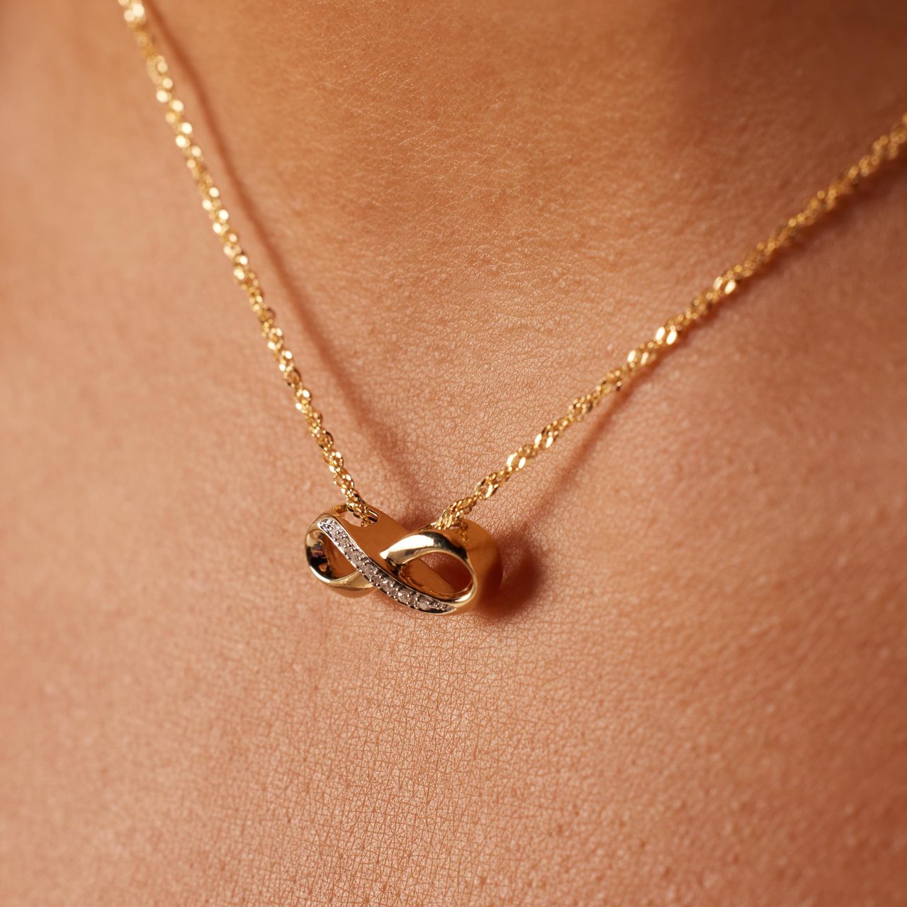 Halskette, 585 Gelbgold, Anhänger, Diamant, Infinity, 0,02 kt