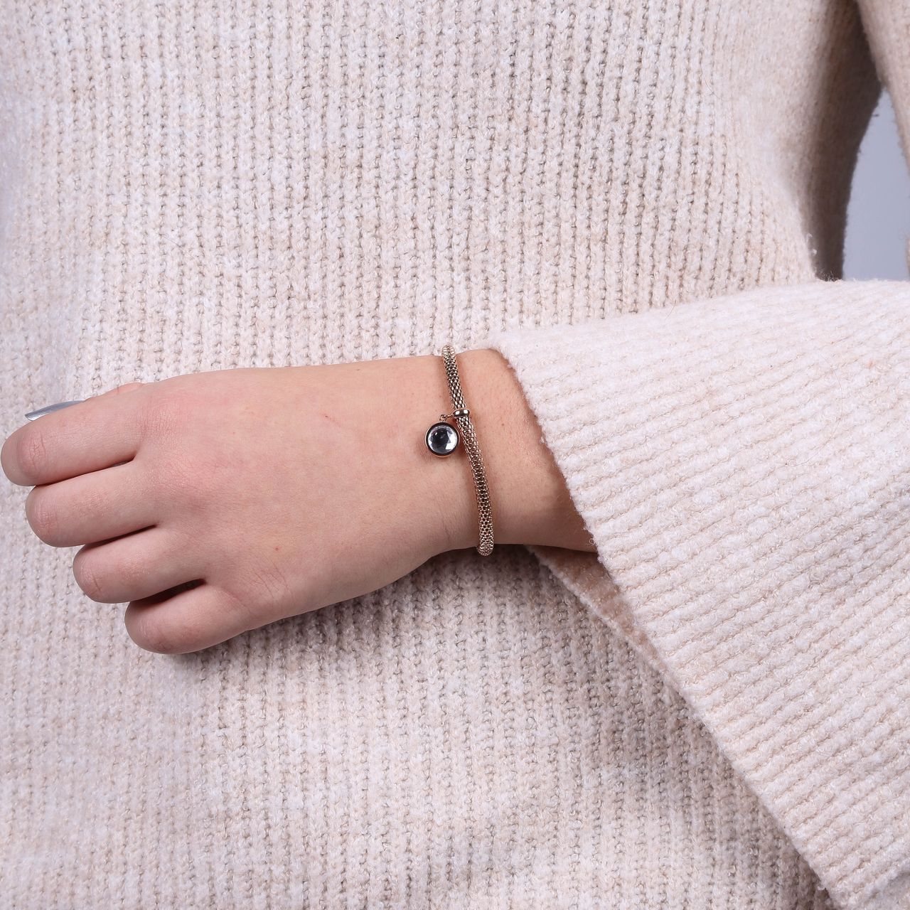 Gerecycleerd stainless steel armband mesh roseplated met kristal