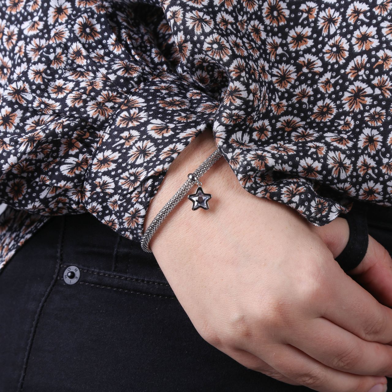 Gerecycleerd stainless steel armband mesh ster met kristal