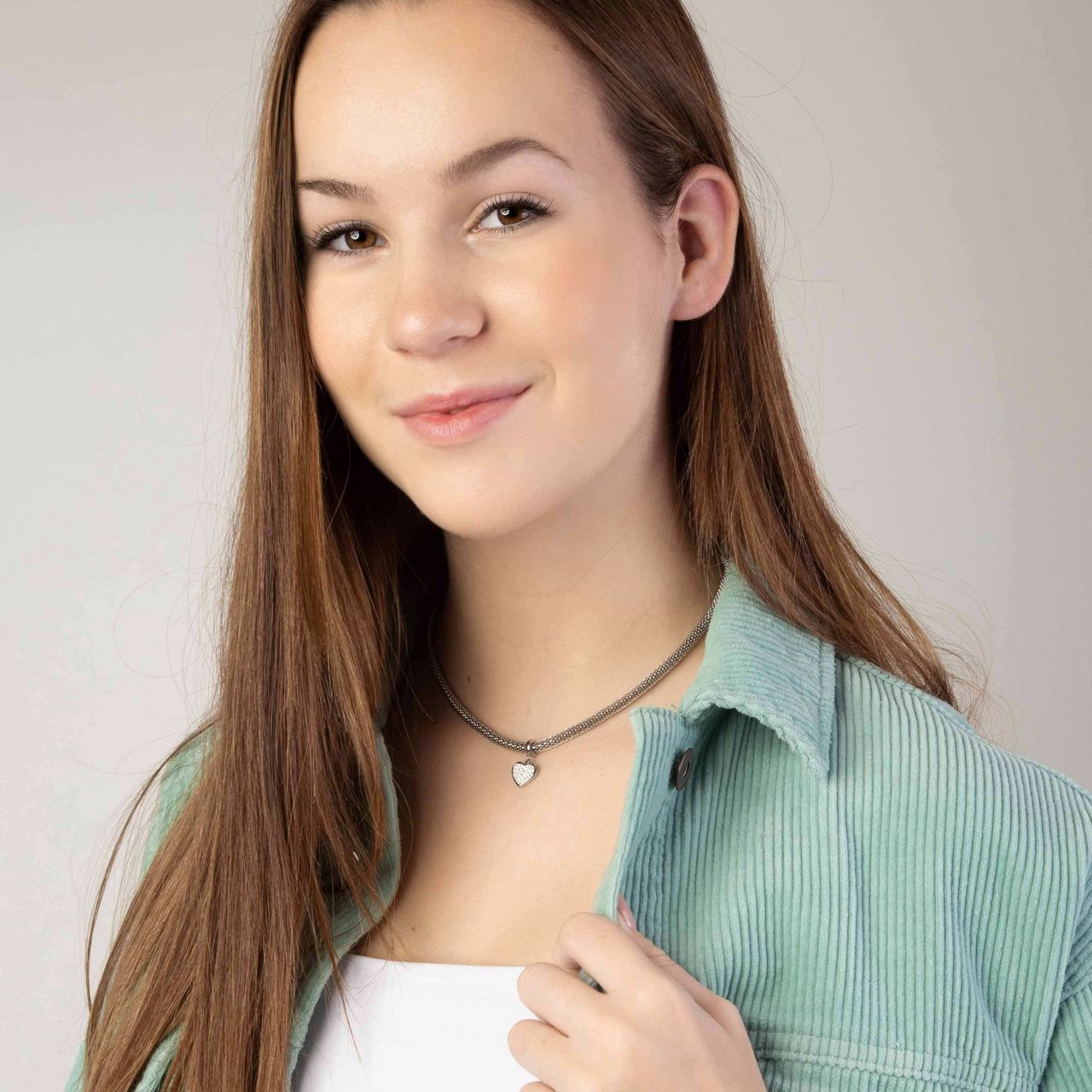 Gerecycleerd stainless steel ketting mesh met kristal hart
