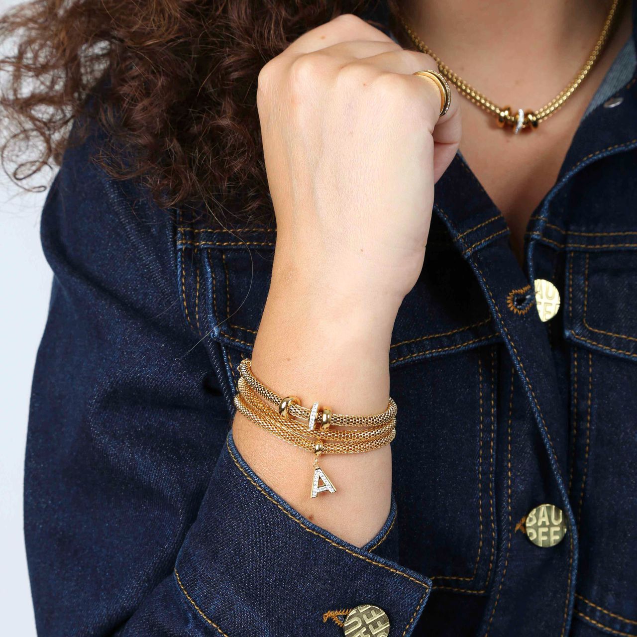 Gerecycleerd stainless steel armband mesh goldplated