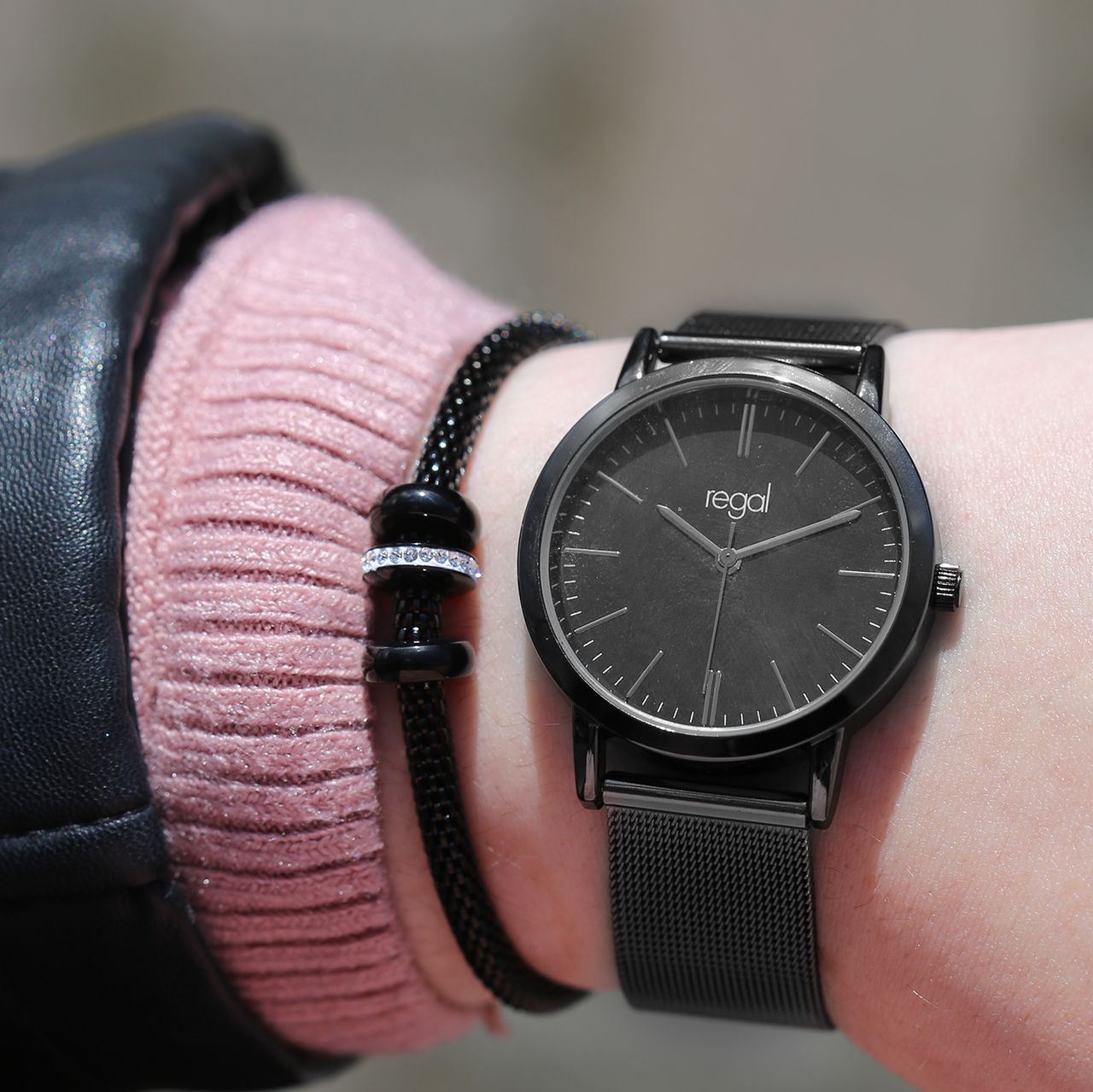 Gerecycleerd stainless steel armband mesh kristal blackplated