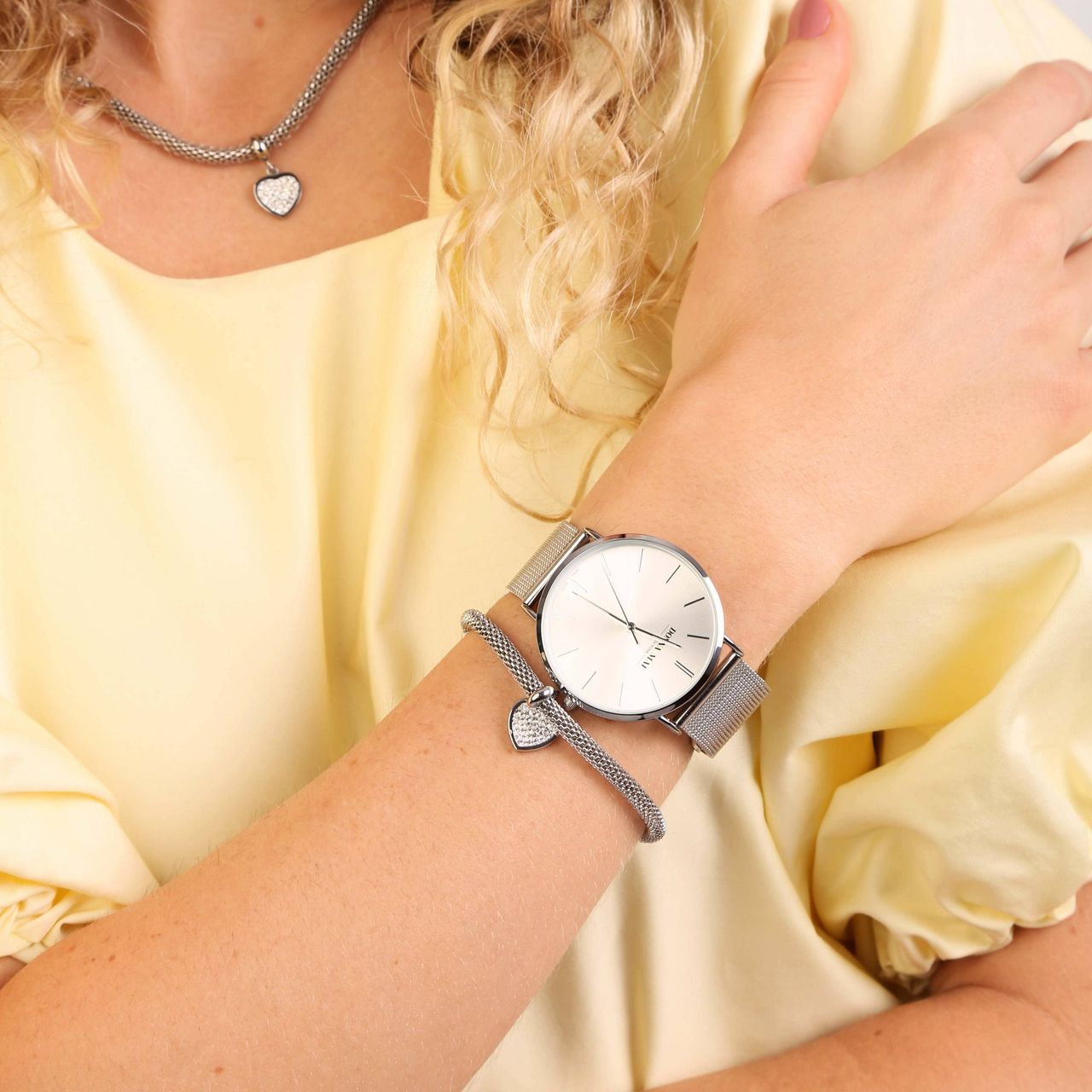 Gerecycleerd stainless steel ketting & armband hart kristal