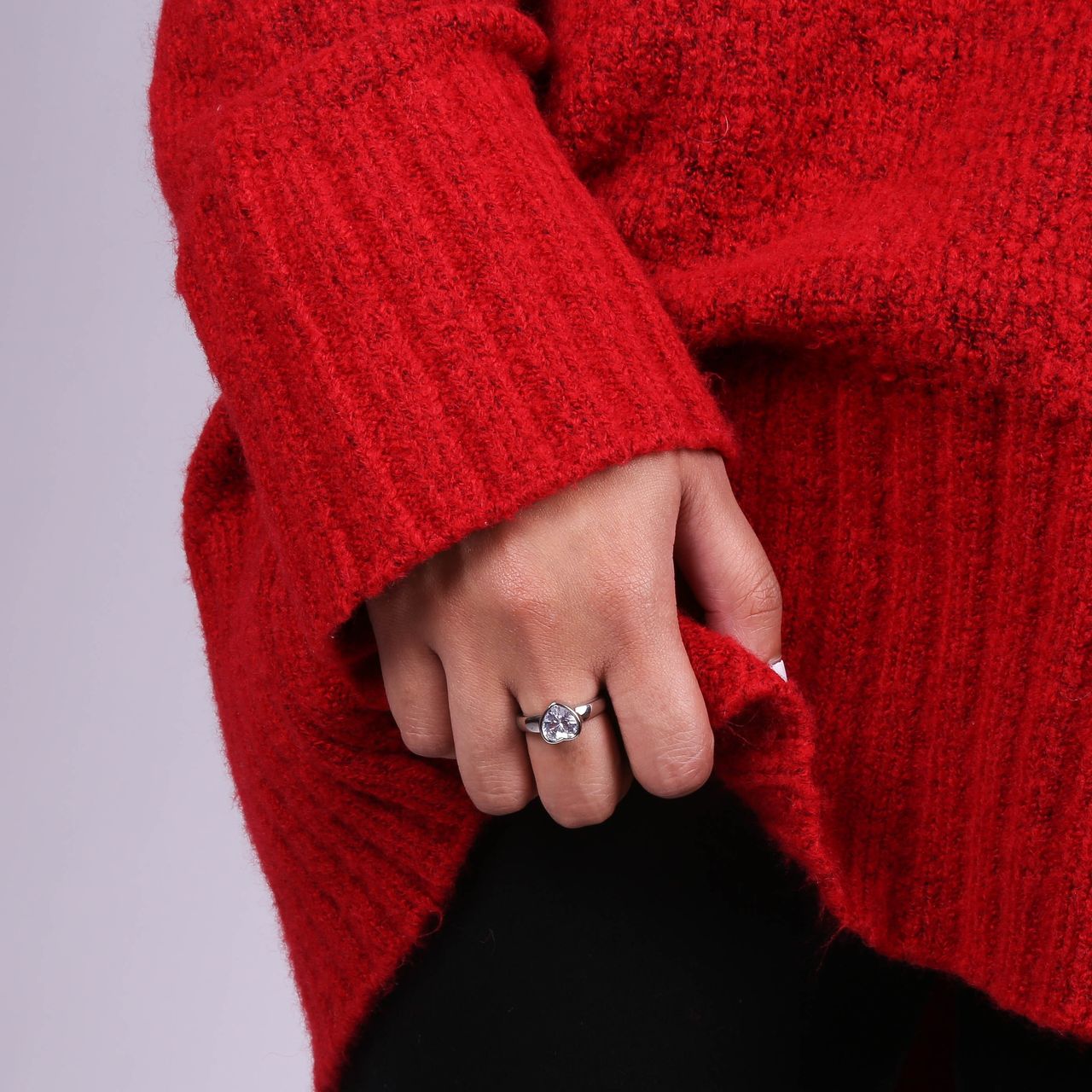 Gerecycled stainless steel ring hart met zirkonia