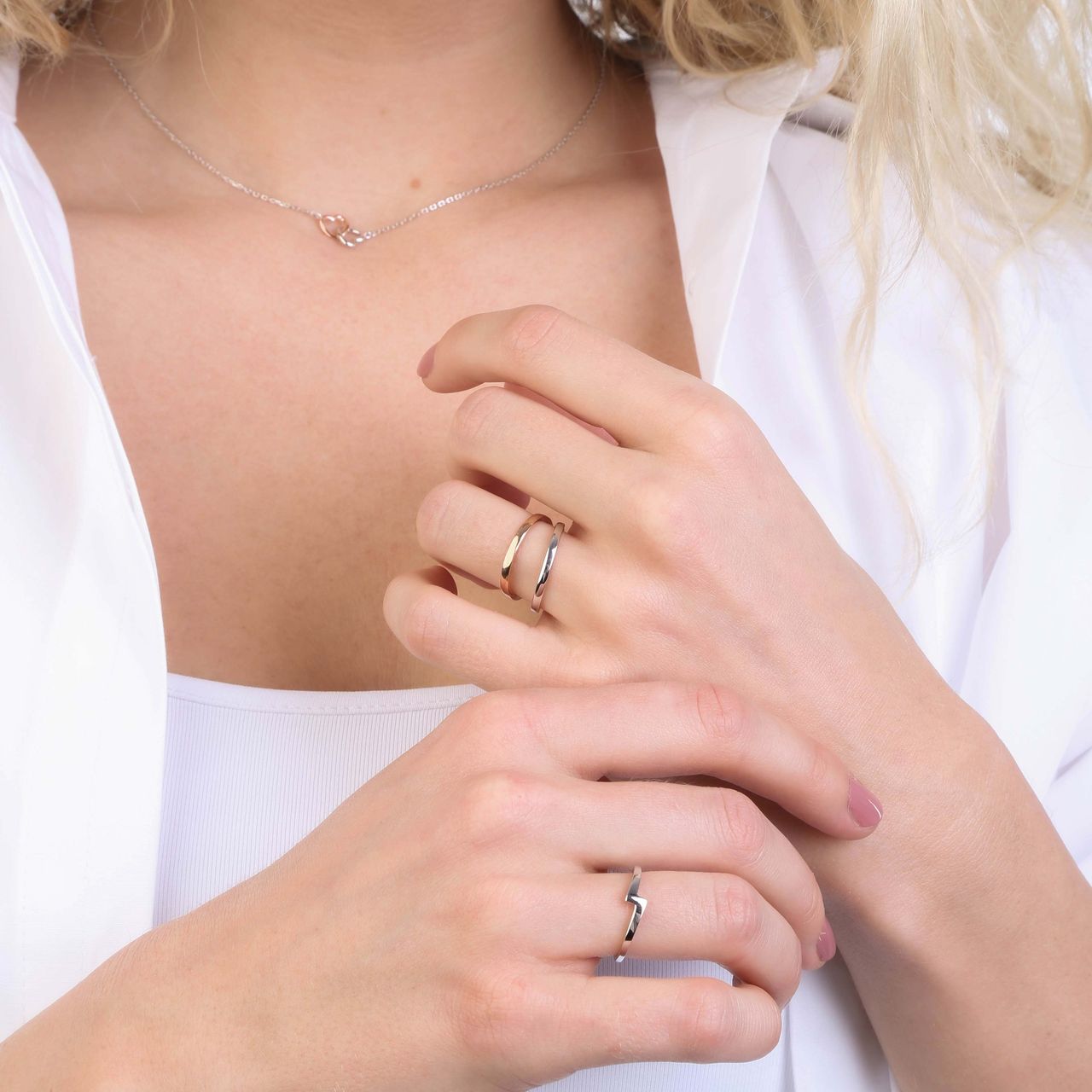 Zilveren roséplated ring voor dames
