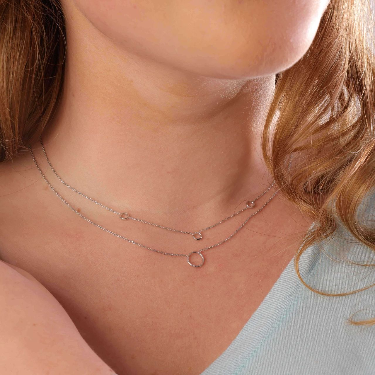 Zilveren ketting rhodiumplated open cirkel