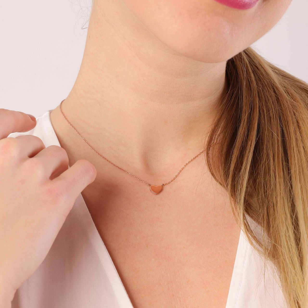 Zilveren ketting roseplated hart voor dames