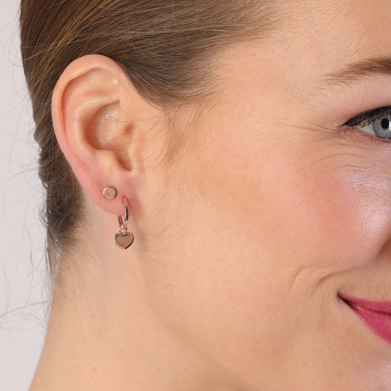 Zilveren roséplated oorringen met hanger hart voor dames