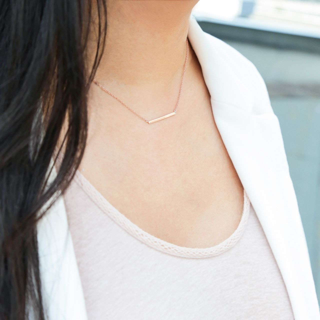 Zilveren ketting bar roseplated