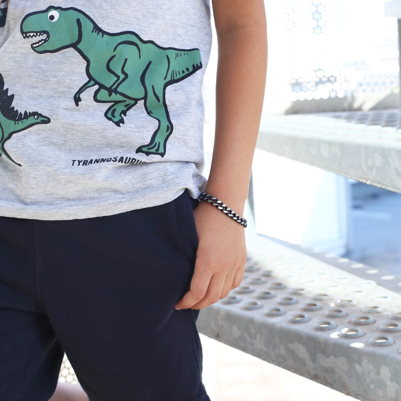 Gerecycleerd stalen jongensarmband gourmet blackplated