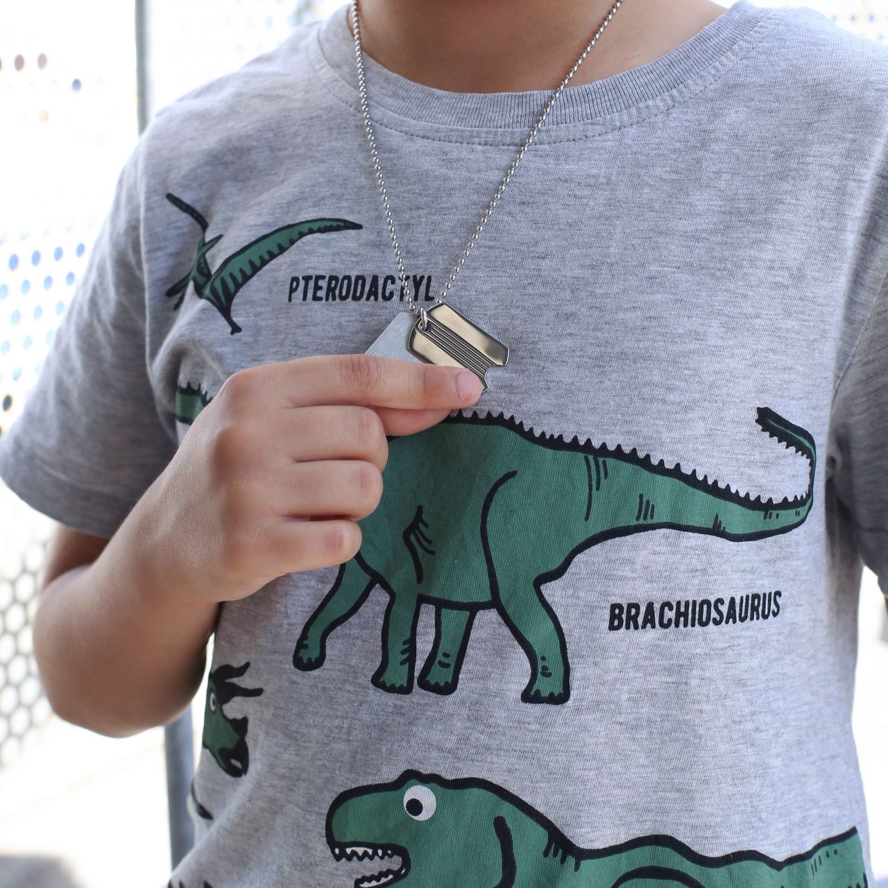 Gerecycleerd stalen jongensketting met plaathanger mat/glans