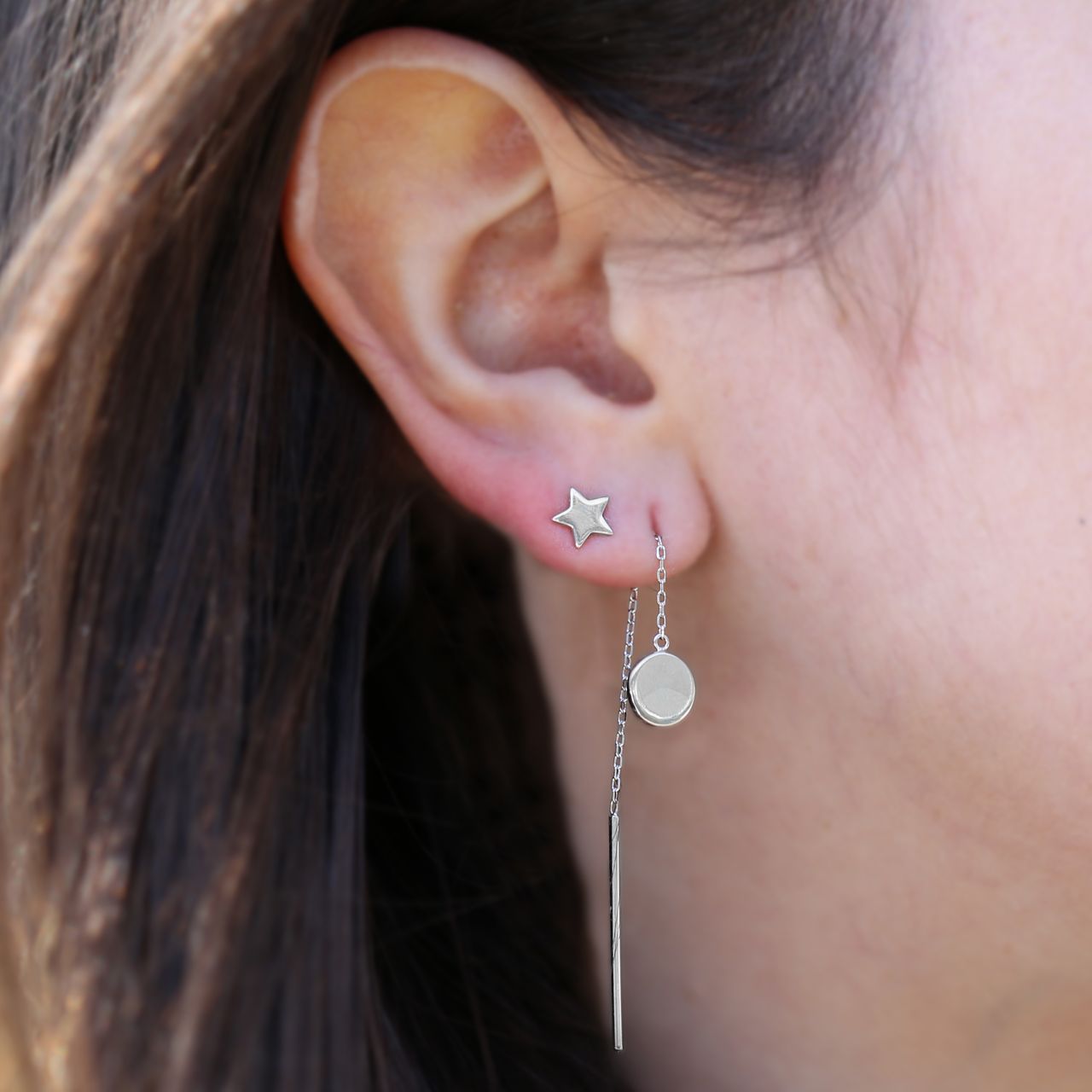 Zilveren oorbellen rhodiumplated disc