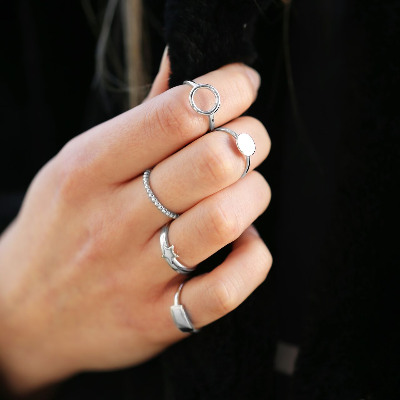 Ring, 925 Silber, rhodiniert, Stern der Galaxis