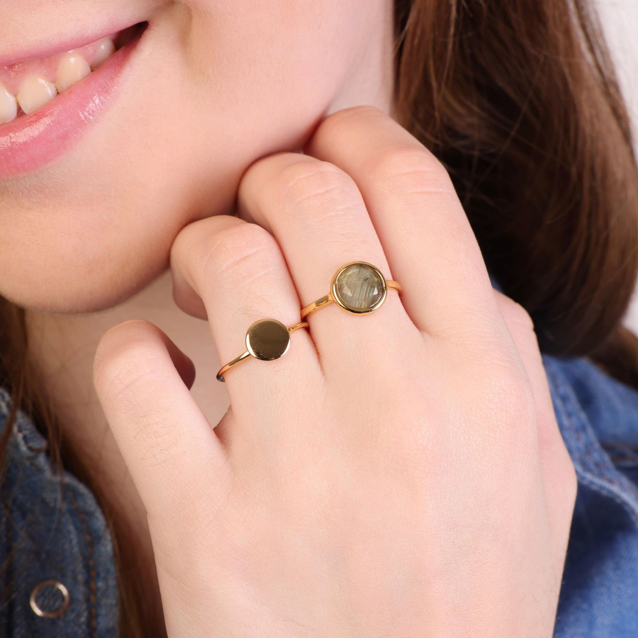 Zilveren ring goldplated disc