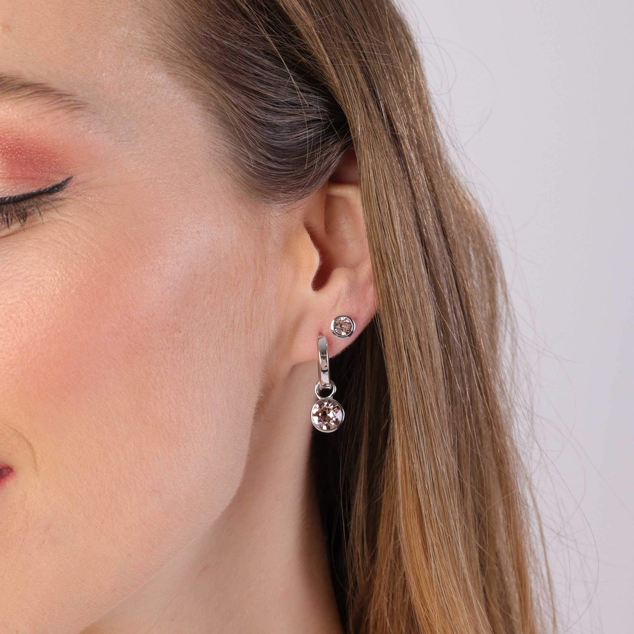 Zilveren oorbellen kristal vintage rose