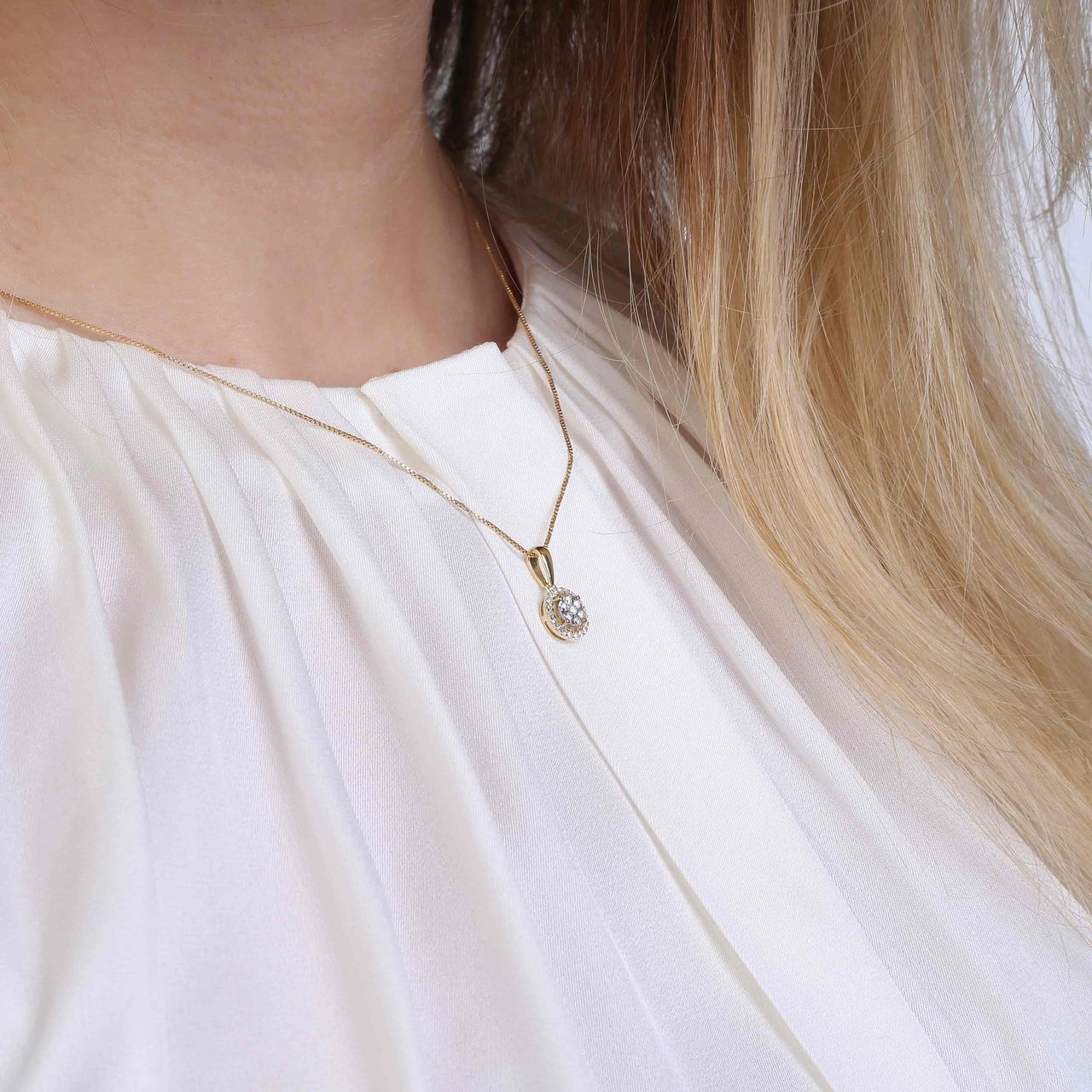 14K geelgouden ketting entourage diamant 0,13ct