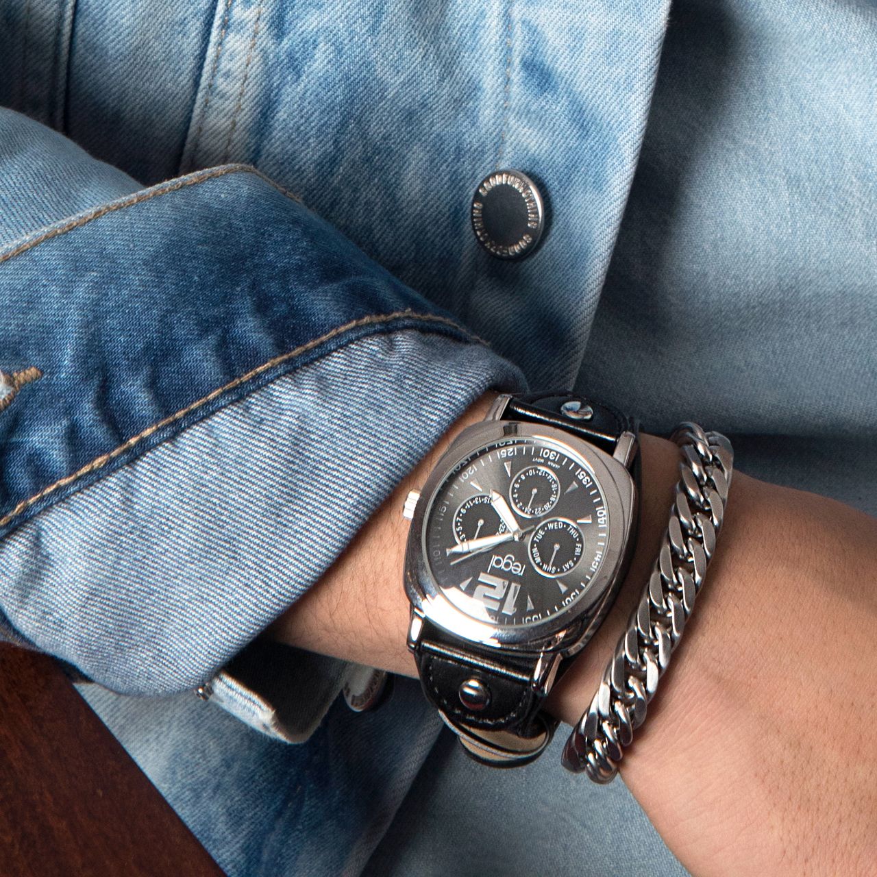 Gerecycleerd stainless steel set armband & regal horloge