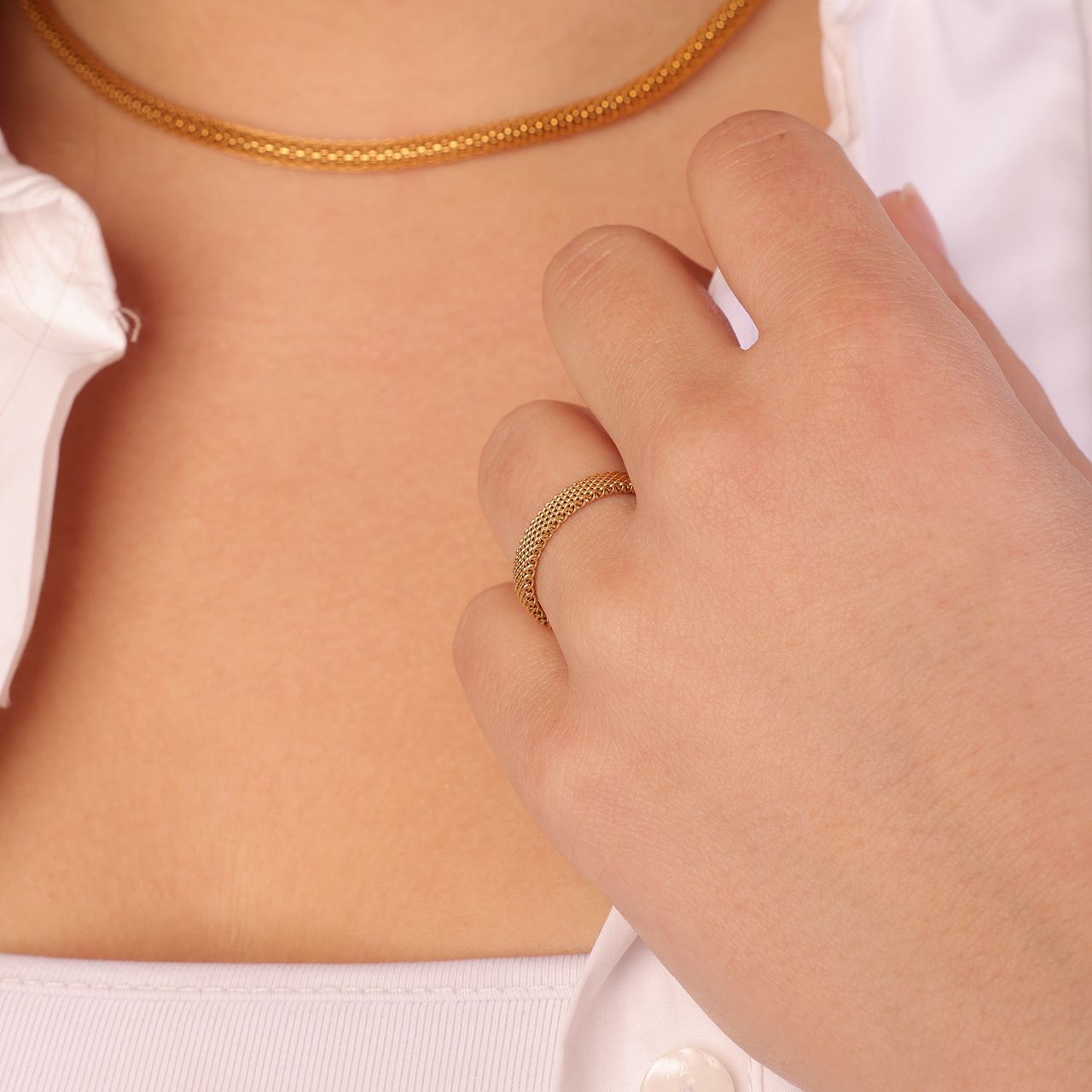 Gerecycled stalen ring mesh goldplated