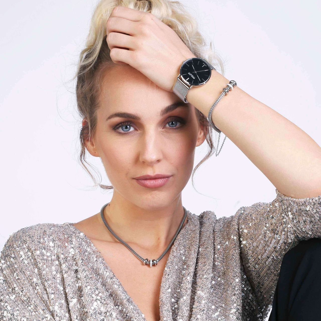 Set aus Edelstahl mit Kristall