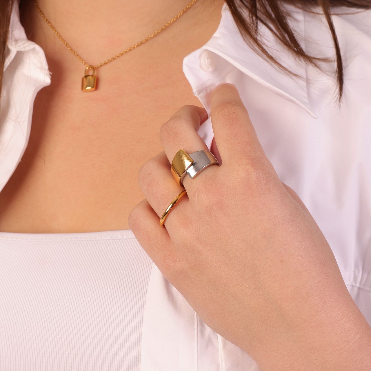 Gerecycleerd stainless steel ring goldplated