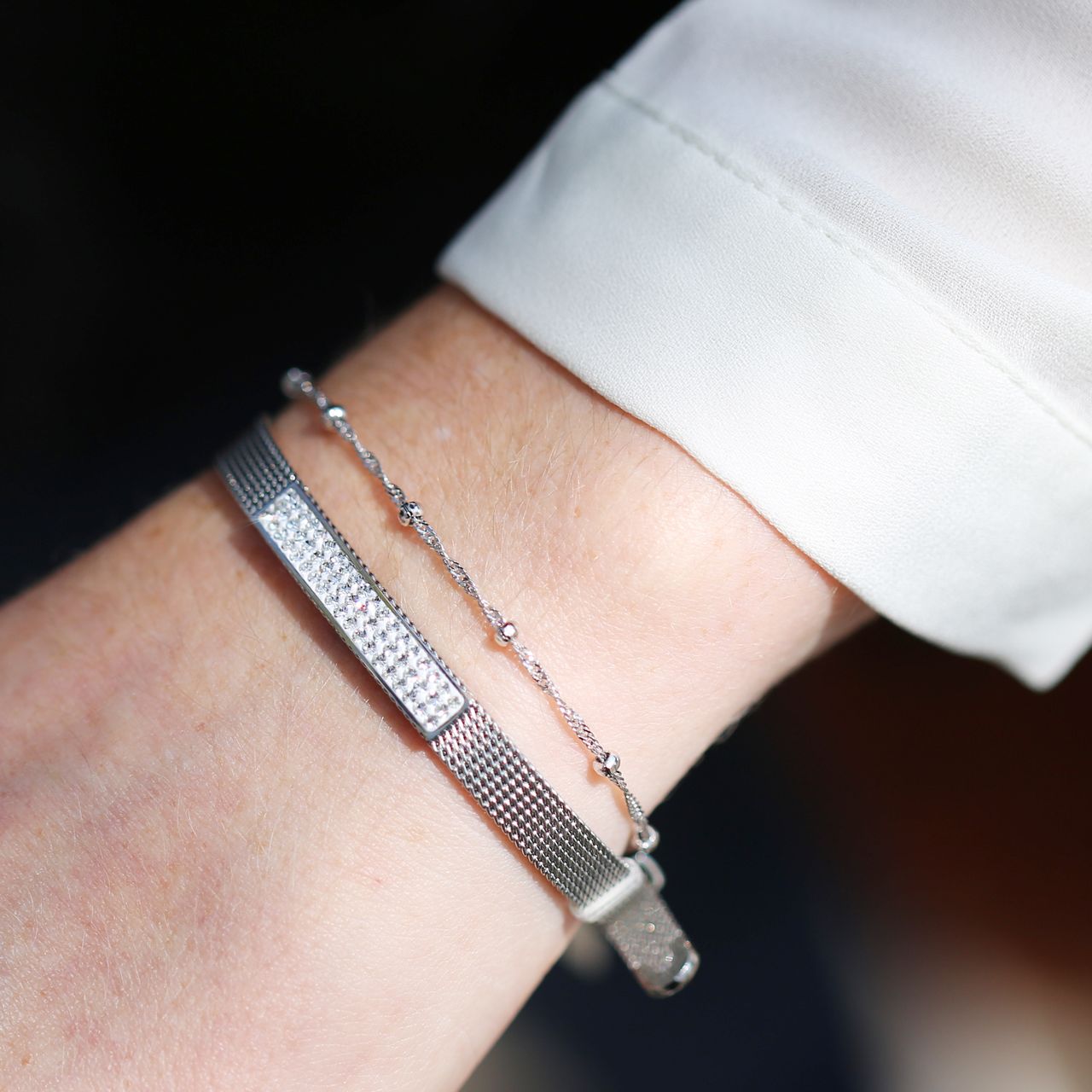 Gerecycleerd stainless steel armband mesh riem met kristal