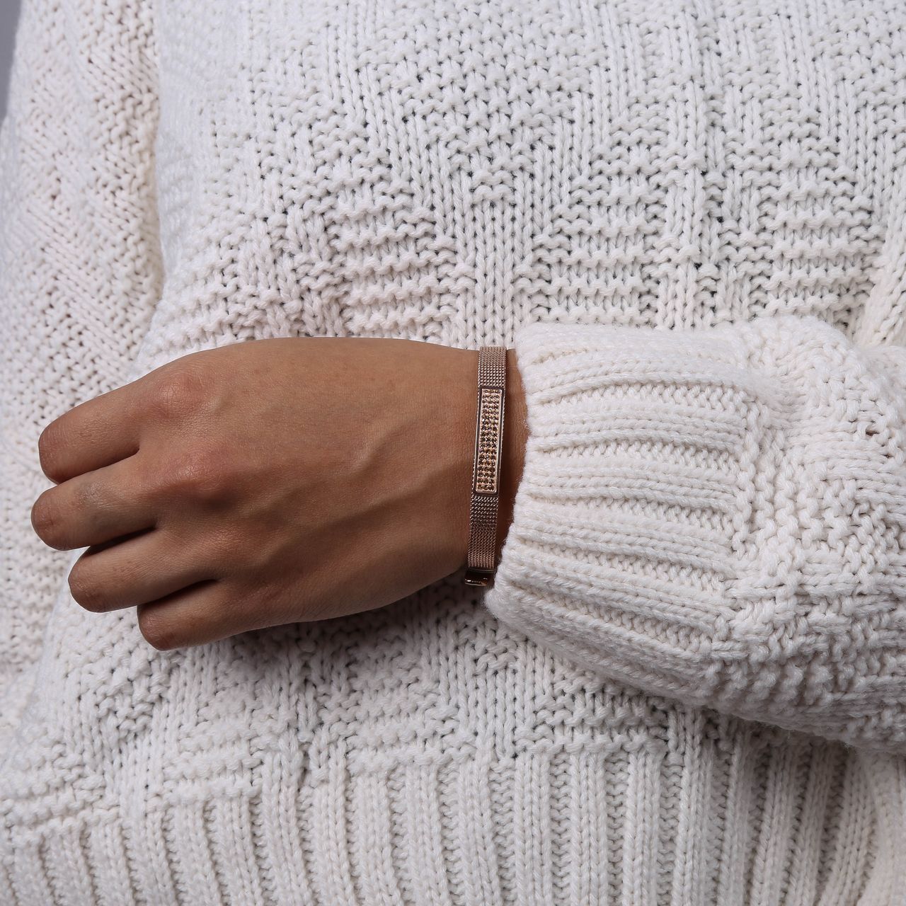 Stalen roséplated fantasiearmband roseplated mesh riem met kristal voor dames