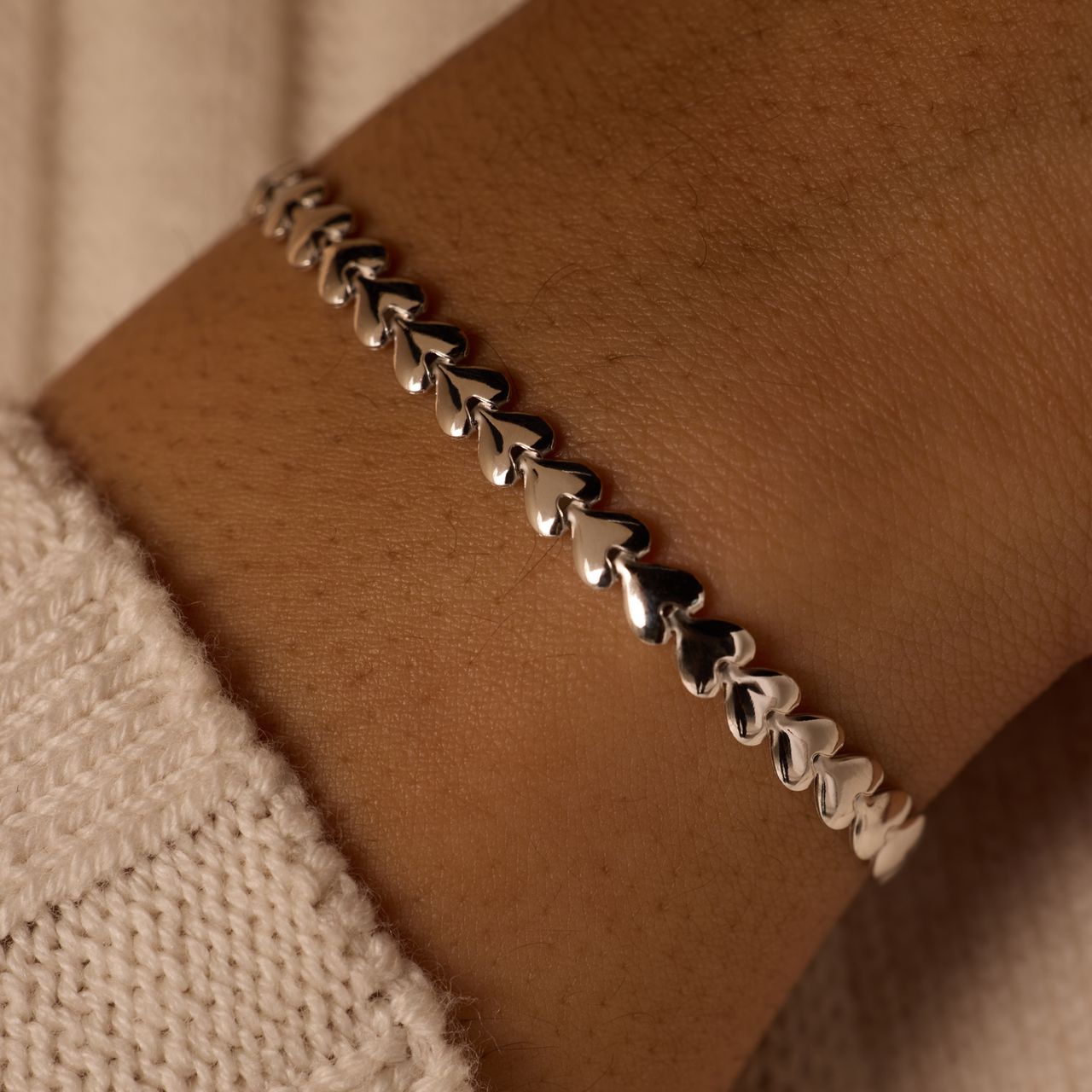 Silber-Armband rhodiniert Herz-Kettenglied