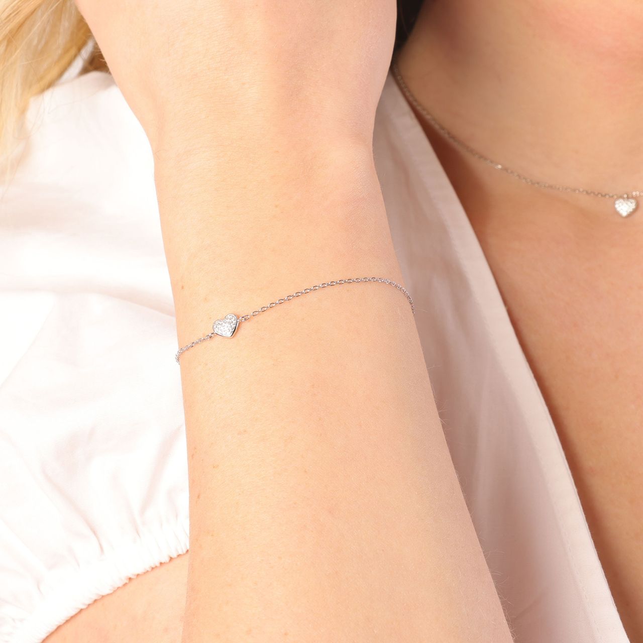 Armband, 925 Silber, Herz mit Zirkonia