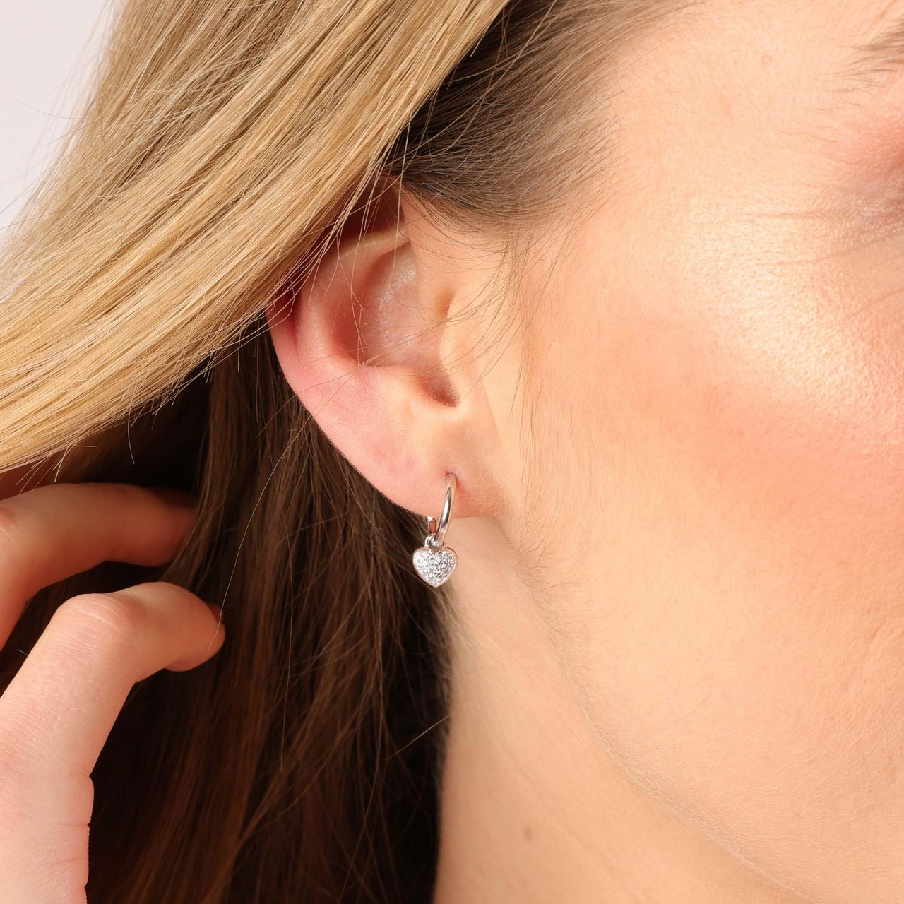 Ohrringe, 925 Silber, Herz mit Zirkonia