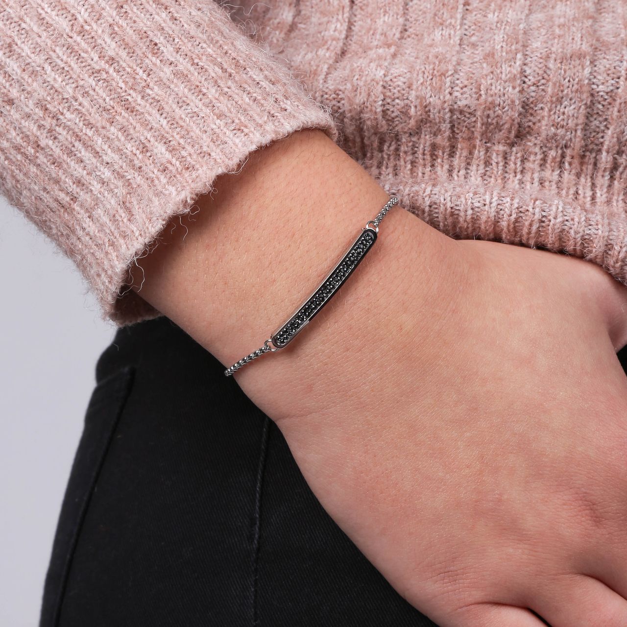 Gerecycleerd stainless steel plaatarmband nightfall kristal