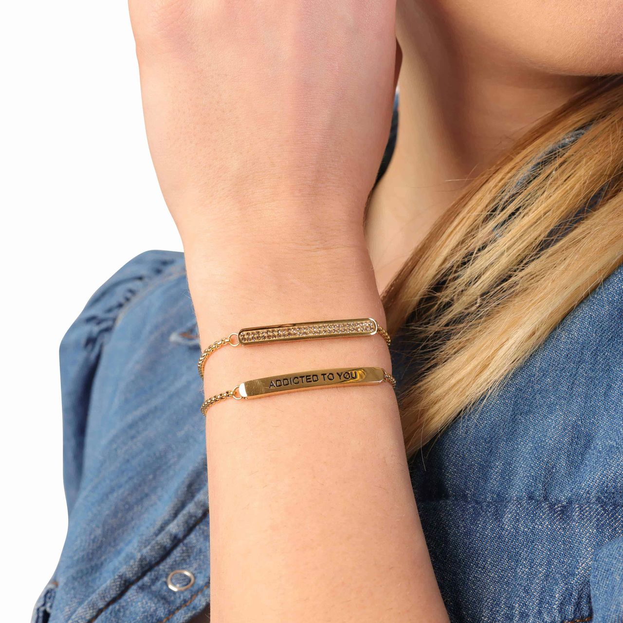 Gerecycleerd stainless steel plaatarmband gold light colorado kristal