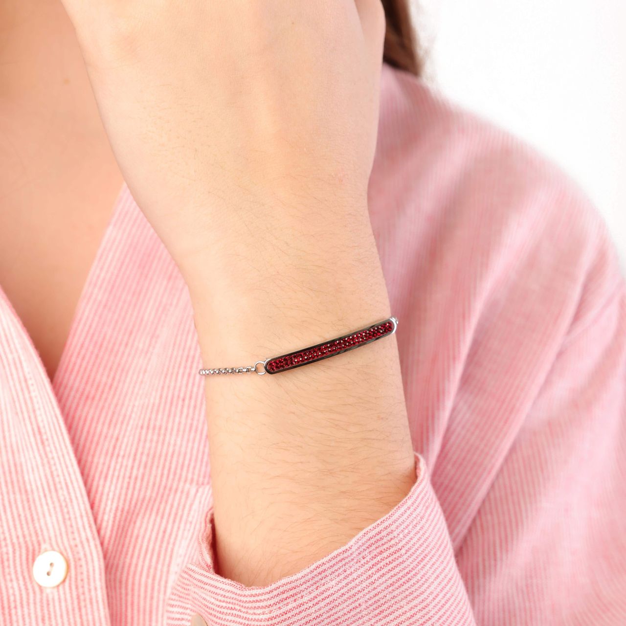 Plattenarmband, Edelstahl, Siam-Kristall
